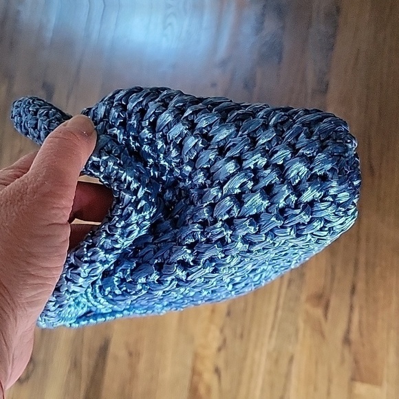 Raffia Blue Handmade Croshet Knitted Evening Pouch Clutch Bag Made in Japan - Picture 12 of 12